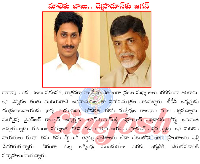 tdp president chandrababu naidu,chandrababu naidu male tour,jagan mohan reddy dehradun tour,tours after election campaigning,elections in andhra pradesh  tdp president chandrababu naidu, chandrababu naidu male tour, jagan mohan reddy dehradun tour, tours after election campaigning, elections in andhra pradesh